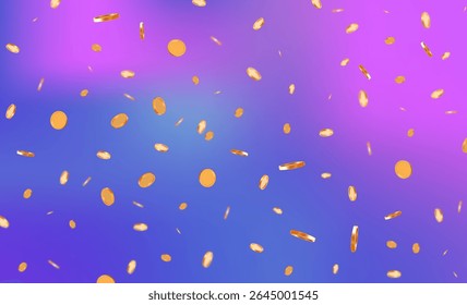 3d flying gold coins neon, holographic isolated background. Stock vector illustration.	