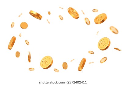 3d flying gold Indonesian Rupiah coins on white isolated background. Rich or casino luck concept. Precious expensive treasure. Stock vector illustration.	
