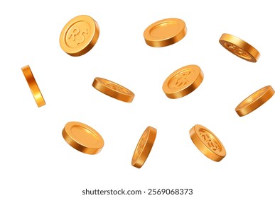 3d flying golden Brazilian Real coins on white isolated background. Precious expensive treasure. Stock vector illustration on isolated background.	
