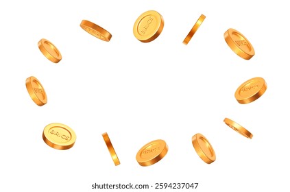 3d flying golden BRICS coins with different angles. Stock vector illustration on isolated background.	
