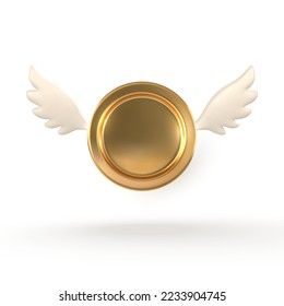 3d flying golden coin with wings isolated on a white background. Vector illustration.