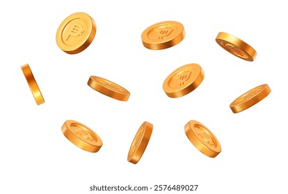 3d flying golden coins of Philippine Peso. Cartoon style. Rich or casino luck concept. Precious expensive treasure. Stock vector illustration.	
