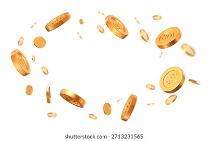 3d flying golden Malaysian Ringgit currency coins with a different angles. Stock vector illustration on isolated background.