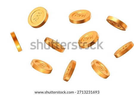 3d flying golden Malaysian Ringgit currency coins with a different angles. Stock vector illustration on isolated background.