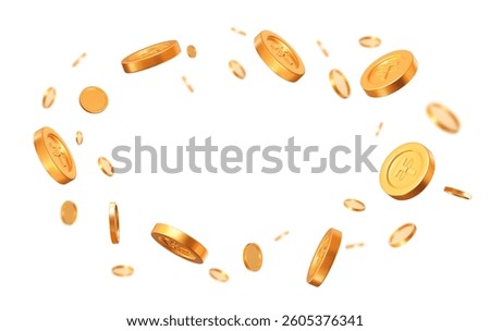 3d flying golden Tether or USDT coin with different angles. Stock vector illustration on isolated background.
