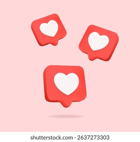 3d flying heart social textbox, love emoticons in minimal style, isolated on background. Love emoji icons in 3d vector