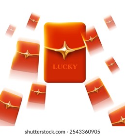 3d flying red lucky money envelopes in blur motion, isolated on white background. Unlimited gift lucky money banner template. 3d lucky money vector