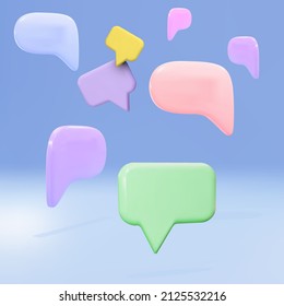 3D-Fliegende Sprachblasen, Chat oder Nachrichtenbox. Vektorgrafik.