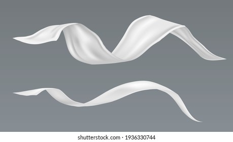 3D Flying White Fabric Pieces. EPS10 Vector