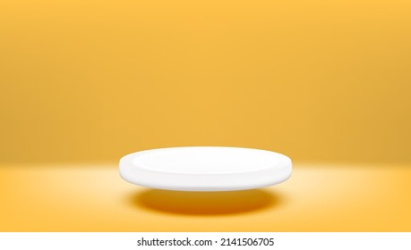 3D Flying White Podium Display On Yellow Background. EPS10 Vector