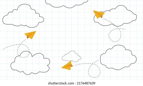 3d Flying Yellow Paper Airplane. Background