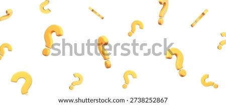 3d flying yellow question mark with different angles. Faq problem solution symbol. Vector illustration on isolated background.	