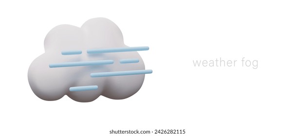 3D fog sign. Vector cloud with horizontal lines. Wet weather, limited visibility on road