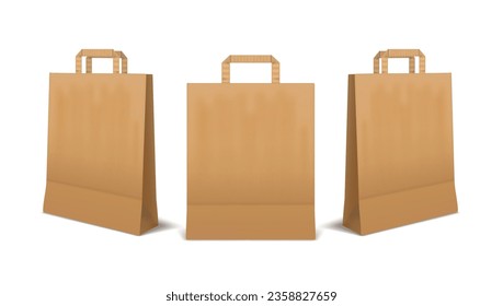 3D Folded Paper Bag With Handle Isolated On White Background. EPS10 Vector