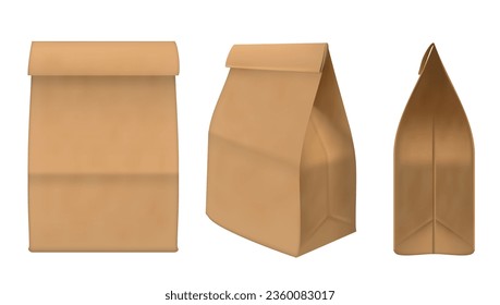 3D Folded Paper Bag Set Isolated On White Background. EPS10 Vector