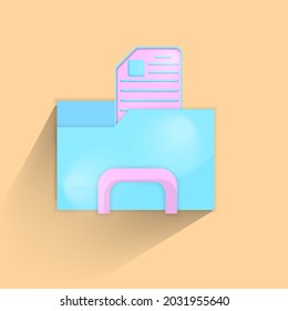 3d folder document icon vector design with cute style , pastel color, light blue and pink.