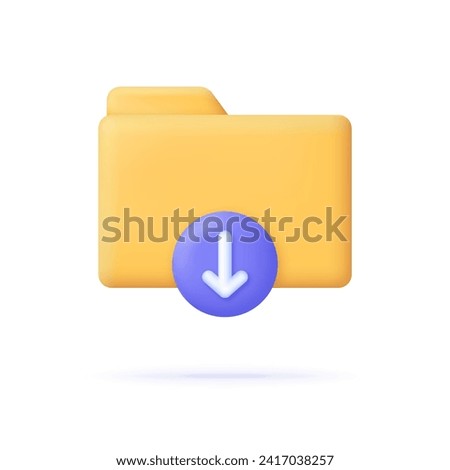 3D Folder and download icon. Download multimedia file. Folder with documents. Trendy and modern vector in 3d style