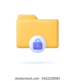 3D Folder with padlock icon. Concept of Business Security, Data Protection and Confidentiality. Safety, Encryption and Privacy. Trendy and modern vector in 3d style