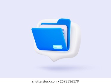 3d folder paper and management file for accounting, document efficient work on project plan concept. Document minimal folder with parchment. 3d paperwork icon signs vector render illustration