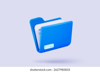 3d folder paper and management file for accounting, document efficient work on project plan concept. Document minimal folder with parchment. 3d paperwork icon signs vector render illustration