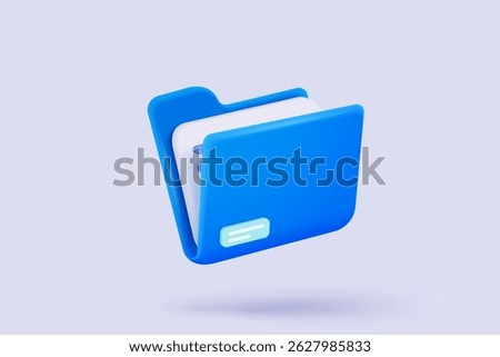 3d folder paper and management file for accounting, document efficient work on project plan concept. Document minimal folder with parchment. 3d paperwork icon signs vector render illustration