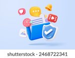3d folder and paper for management multimedia file, document efficient work on project plan concept. Image and video document minimal folder icon. 3d vector picture render on isolated blue background