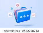 3d folder and paper for management multimedia movie file, paperwork multiple signs on database. Image and video document minimal folder icon. 3d cinema icon vector render illustration