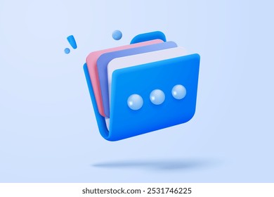 3d folder and paper for management multimedia movie file, paperwork multiple signs on database. Image and video document minimal folder icon. 3d cinema icon vector render illustration