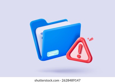 3d folder and paper for management multimedia file. document file work on project plan. no entry, problem, fail warning. Image and video document folder. 3d icon vector render illustration