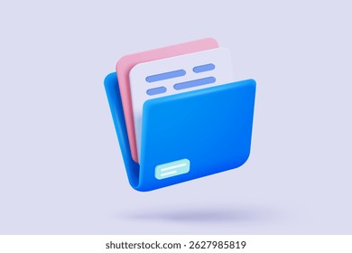 3d folder and paper sheet for management multimedia file cyberspace, document efficient work on project plan. Image paperwork and video document folder icon. 3d picture icon vector render Illustration