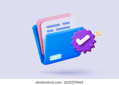 3d folder and paper sheet for management multimedia file cyberspace, document efficient work on project plan. Image paperwork and video document folder icon. 3d picture icon vector render Illustration