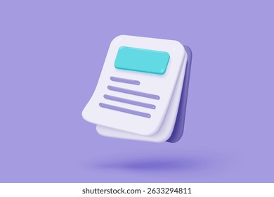 3d folder and paper sheet for management multimedia file cyberspace, document efficient work on project plan. Image paperwork and video document folder icon. 3d picture icon vector render Illustration