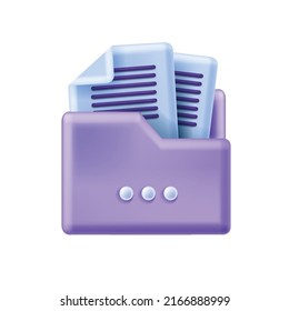 3D folder vector icon, business document office files, isolated archive data storage, paper portfolio. Computer download design element, cartoon mobile app work clipart. Minimal digital 3D folder 