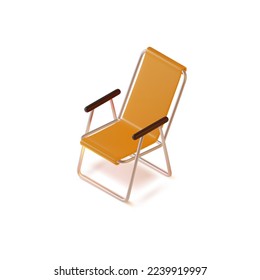3d Folding Camping Chair Plasticine Cartoon Style Isolated on a White Background. Vector illustration of Portable Picnic Furniture
