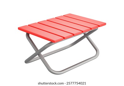 3d folding table for camping red color for picnic or rest. Stock vector illustration on isolated background.