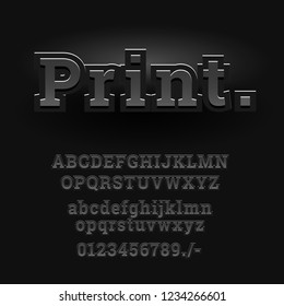 3d font alphabet. chopped type, serif font. Letters and numbers. Vector illustration