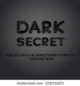 3D font alphabet, round modern letters from A to Z and numbers from 0 to 9 in the form of dark metal balloons, vector illustration 10EPS
