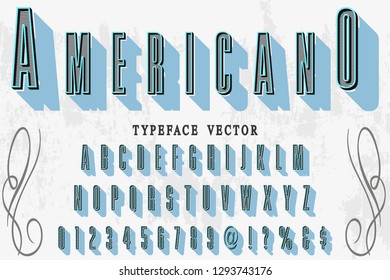 3d Font alphabet Script Typeface handcrafted handwritten vector label design named americano