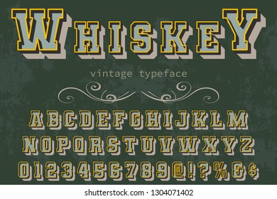 3d Font alphabet Script Typeface handcrafted handwritten vector label design named whiskey