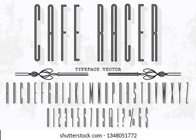 3d Font alphabet Script Typeface handcrafted handwritten vector label design named vintage cafe racer