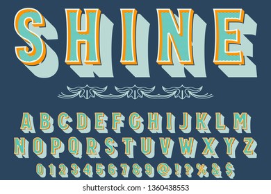 3d Font alphabet Script Typeface handcrafted handwritten vector label design named vintage shine
