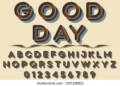 3d Font alphabet Script Typeface handcrafted handwritten vector label design good day