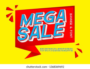 3D font and alphabet vector. Sales banner design. Multilayer bright 3D letters and numbers for advertising, sales, posters, etc.