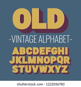 3d font alphabet. vintage style, sanserif font. Letters and numbers. Vector illustration