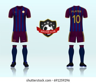 3D of Font and back of soccer jersey shirt with pants and soccer socks. Concept for soccer team uniform or football apparel mockup template in vector illustration