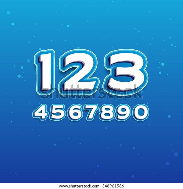 3D Font in Cartoon style with numbers. Vector\
Alphabet on blue background