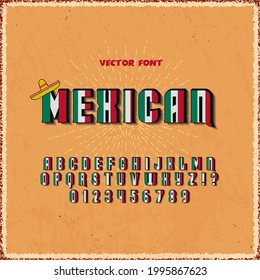 3d font, with the colors of the Mexican flag. Abstract font and alphabet. Letters for the Mexican menu-taqueria, etc. Vector illustration