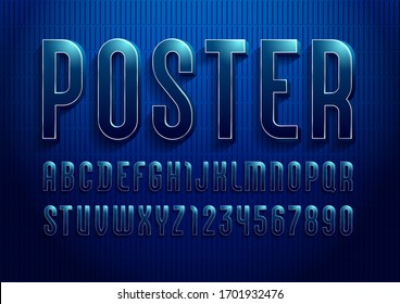 3d font from dark blue color  trendy gloomy alphabet sans serif  modern letters   numbers for your logo  flyer  film poster  fashion banner  vector illustration 10eps 