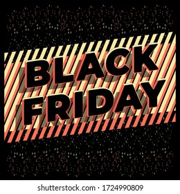 3D font design, black with gold. Background of golden sparkles in the form of drops. Diagonal lines, geometry. Online business, web banner, poster, flyer. Black Friday.