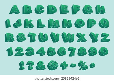 3d font design with halftone effect. Complete english alphabet and numbers from 0 to 9. Collection of large letters in 3d style with halftone effect. Vector illustration.